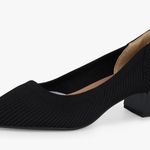Black Knit ribbed fabric block heel Pointed Toe Pump Shoes Low Heel shiny black Size 10 Photo 0