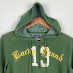 Lucky Brand Vintage Hoodie Sweatshirt Womens Medium Green 1/4 Zip 13 Distressed Photo 13