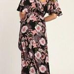 Lulus  Fully Bloomed Black Floral Off-the-Shoulder Maxi Wrap Dress Size S NWT Photo 1