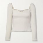 Reformation Shirt Womens XL Beige Tan Ribbed Square Sweetheart Neck Top Photo 2