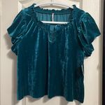 Free People 💙 NWT  Terese Turquoise Velvet Blouse Photo 1