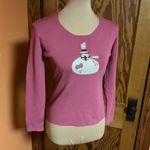 Vtg 90s scrap work snowman appliqué top Pink Photo 5