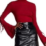 Tea & Cup  Crimson Ribbed Lace Up Bell Sleeve Cropped Mockneck Top Size Large Photo 0