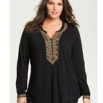 Lucky Brand Tunic Black Gold Beaded Embroidered Size S Cotton India Photo 3