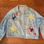 Vintage Y2K White Stag Butterfly Floral Embroidered Denim Jacket Size XL Boho Photo 6