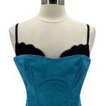 Teal Strapless Corset with Black Lace Trim and white lace Blue Size M Photo 1