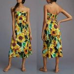 Maeve x Anthropologie Sunflower Print Dress Floral Strapless Cutout Back Small Photo 1