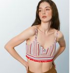 Boho Festival Red Crop Top Halter Adjustable Straps Pom Pom Fringe Zips Large Photo 6