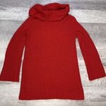 BB Dakota Chunky Red Cowl Turtleneck Sweater Dress Womens L Bell Sleeve Tunic Photo 2