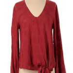 Free People Side Tie Bell Sleeve Deep Coral Rust V-Neck Blouse Size XS Photo 5