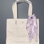 Victoria's Secret  Floral Embossed Ivory Tote Bag Lavender Scarf Logo Ltd Edition Photo 0