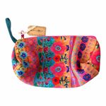 Natural Life NWT Colorful Neoprene Cosmetic Bag Black Floral Embroidered Belt Photo 1