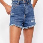 Free People Women’s CRVY Vintage Frayed Hem High Rise Shorts Lolita Blue Photo 0