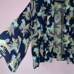 Gap Cardigan L Tropical Pineapple Print Blue Open Front Collarless Wide Sleeve Photo 1