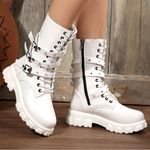 White Combat Boots w/ Buckles Woman’s Size 38 (7.5) NWOT Photo 0