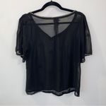 Carmen Marc Valvo Vintage Carmen Marc Volvo Black Beaded Sheer Shirt Short Sleeved Top Small Photo 4
