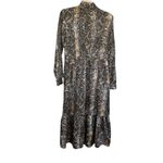 ZARA  Brown Snakeskin Animal Print Long Sleeve Button Front Tie Neck Midi Dress L Photo 4