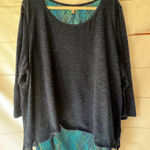 Max jeans Avenue Top Women black Blue Floral Back Asymmetric Hem Tunic Blouse size 3X Photo 0