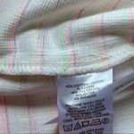 Loft  Bow Strap Button Front Linen Stripes Flounce Dress Ivory Multi-Color Medium Photo 8