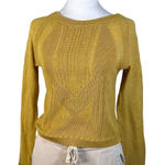 Free People ‎ Mustard Yellow Cotton Wool Blend Knit Sweater Keyhole Back M Photo 0