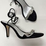 Pelle Moda Black Leather Silver Rhinestone Heels Womens 7.5 Bling Lace Up Ankle Photo 0