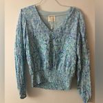 Sail To Sable NWT Tuckernuck V-Neck Smock Waist Top in Blue Floral Size Large Photo 1