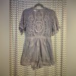 Honey Punch | Periwinkle Lace Deep V Short Sleeve Romper, size M Photo 8