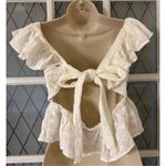 Blue Rain Francesca’s  Bella Flutter Sleeve Bow Back Top Cottage Large White Photo 2