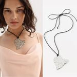 Urban Outfitters  Annette Heart Corded Necklace Silver Black Layered NWT Photo 1