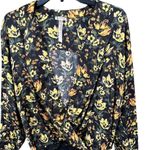 Free People Bodysuit Womens S Black Yellow Floral Intimately Elsa Wrap Plunging Photo 3