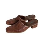 90'S Y2K VTG. BROWN LEATHER NICOLE WOVEN MULES HEELS SZ. 8 1/2 Photo 1