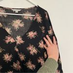 American Eagle  AEO AE Wrap Romper Black Pink Floral Rose Long Sleeve Bell Sleeve Photo 15