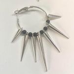 Gothic Silver spike punk earrings with black emo beads Gray Photo 0