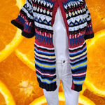 Hand Knit Open Front Short Sleeve Colorful Sweater Red Photo 0