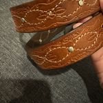 DOCKERS Brown Leather Belt Tooled Floral Silver Tone Buckle Studded Sz M‎ Navajo Size M Photo 1