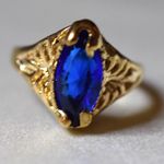 Source Unknown NWOT Majestic Blue Beveled Glass Inset Gold Tone Metal Alloy Size 11.5 Glam Ring Photo 1