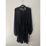 Victoria's Secret  Black Chiffon Kimono Long Robe Duster Ruffle‎ Tie Size M/L Photo 6