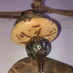 Vintage Neutral Tone Tan Brown Huge Wood? Donut Pendant Boho Necklace Photo 6