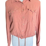 No Boundaries Womens  Button Down Cinched Waist Lightweight Long Sleeve Top Sz L Photo 0