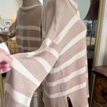 Luxe  Cream and Tan Striped Cowl Neck Sweater Photo 2