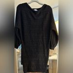 NEW Black Long Batwing Sleeve Cable Knit Sweater Mini Dress L Size L Photo 2