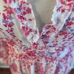 Midi Dress Long Sleeve Pink White Floral Frill Trim Flounce Sleeve Ruffle Hem M Size M Photo 3