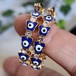 Gold Filled Hoop Earrings Evil Eye Butterfly Blue Photo 2