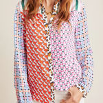 Maeve NWOT  Anthropologie Bernadette Mixed Print Blouse Size Small button down Photo 0
