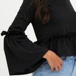 Pretty Little Thing EUC Womens black frill bell long sleeve ruffle crop top SZ 6 Photo 0