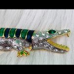 Gold Tone Blue And Green Crystal Alligator Brooch Photo 2