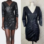 ZARA  Dress Faux Leather Ruched‎ Draped V-Neck Mini Black Size US XS Photo 1