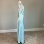 Bardot Satin Backless Slip Dress Evening Gown Blue Size 12 One Shoulder Formal Photo 3