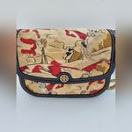 Tory Burch Robinson Navy Leather & Printed Canvas Shoulder Bag Photo 1
