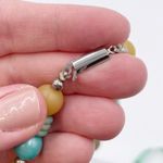 Vintage Chunky Wooden Circle Beads Mixed Materials Necklace Teal Blue Beige Boho Tan Photo 5